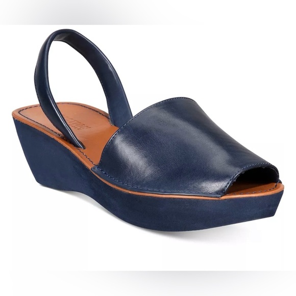 Reaction Kenneth Cole Shoes - Reaction Kenneth Cole Fine Glass Wedge Slingback Sandal Navy Blue Size 9